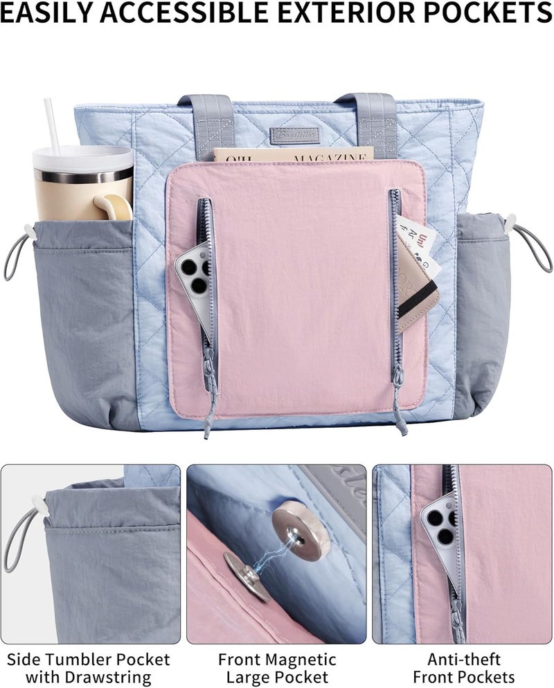 Bagstellar Puffer Tote Bag for Women, Lightweight Puffy Work Laptop Handbag Teacher Nurse Quilted School Daily Travel Gym Bag | Durable, with Zipper, 15.6" Laptop Sleeve, Large Tumbler Holder, Daily Carry On Bags, Comfy College Bags, Portable, Spacious - Image 4